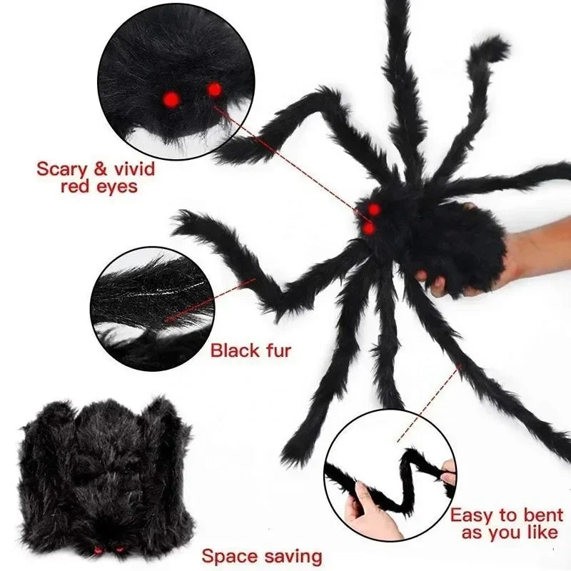 Giant Black Plush Spider Set | Halloween Decor