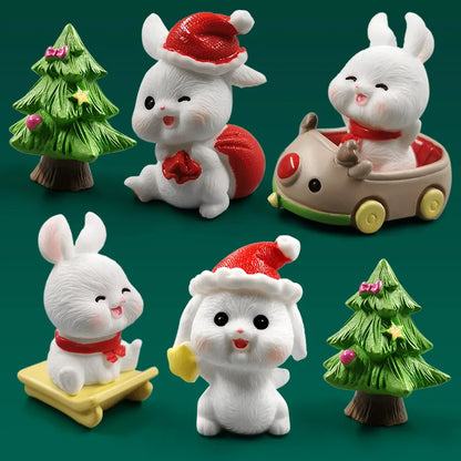 Christmas Kawaii Rabbit Figurine for Home Room Decor & Miniature Fairy Garden