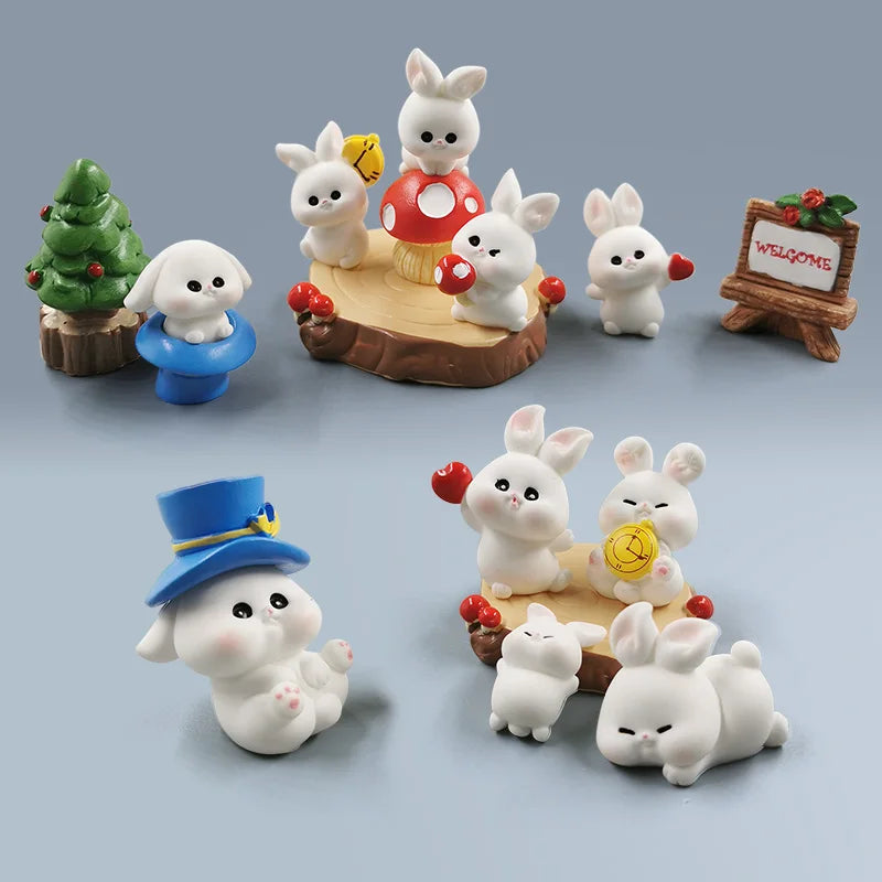 Christmas Kawaii Rabbit Figurine for Home Room Decor & Miniature Fairy Garden