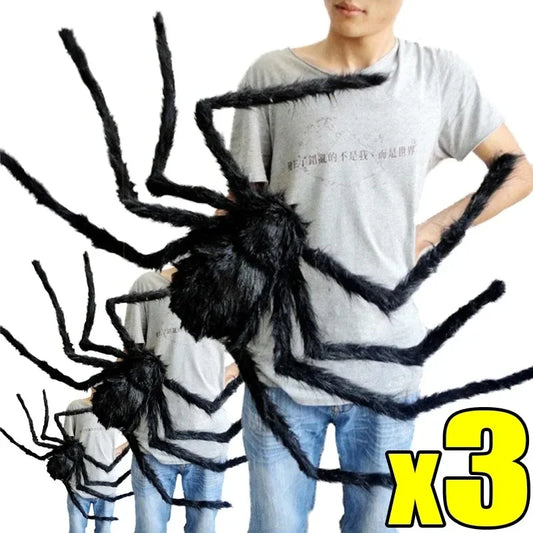 Giant Black Plush Spider Set | Halloween Decor