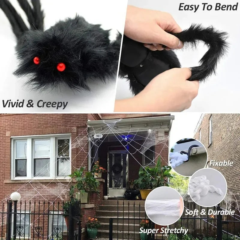 Giant Black Plush Spider Set | Halloween Decor